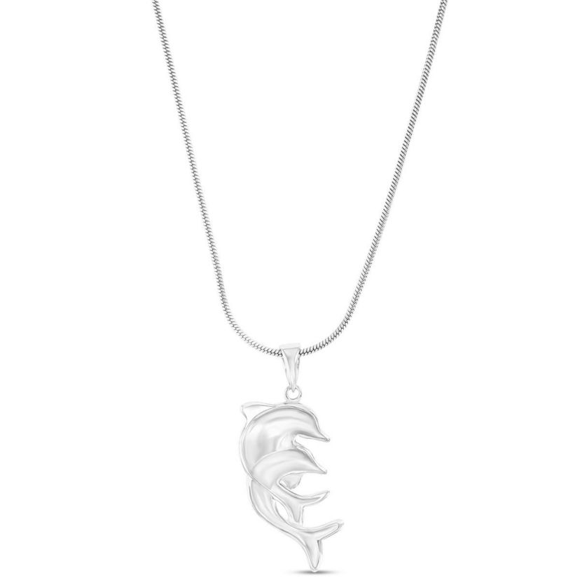 Sterling Silver Rhodium Larimar Double Dolphin 22" Round Snake Adjustable Necklace