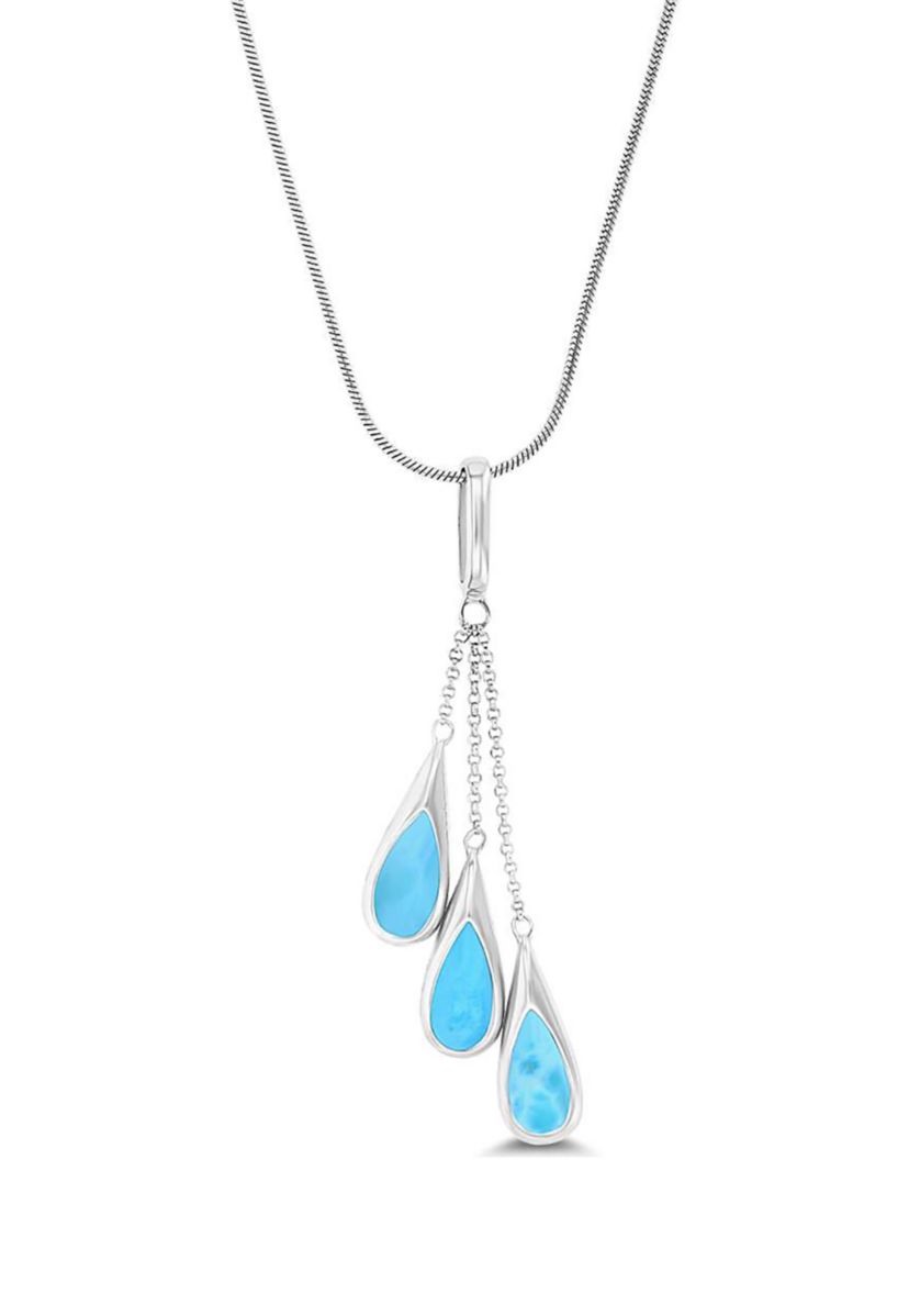 Sterling Silver Rhodium Larimar Triple 22" Round Snake Adjustable Necklace