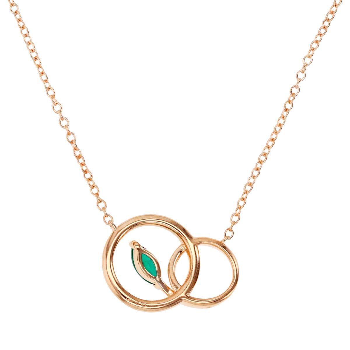Sterling Silver Rose Created Emerald and  Created White Sapphire Double Circle 18" Necklace