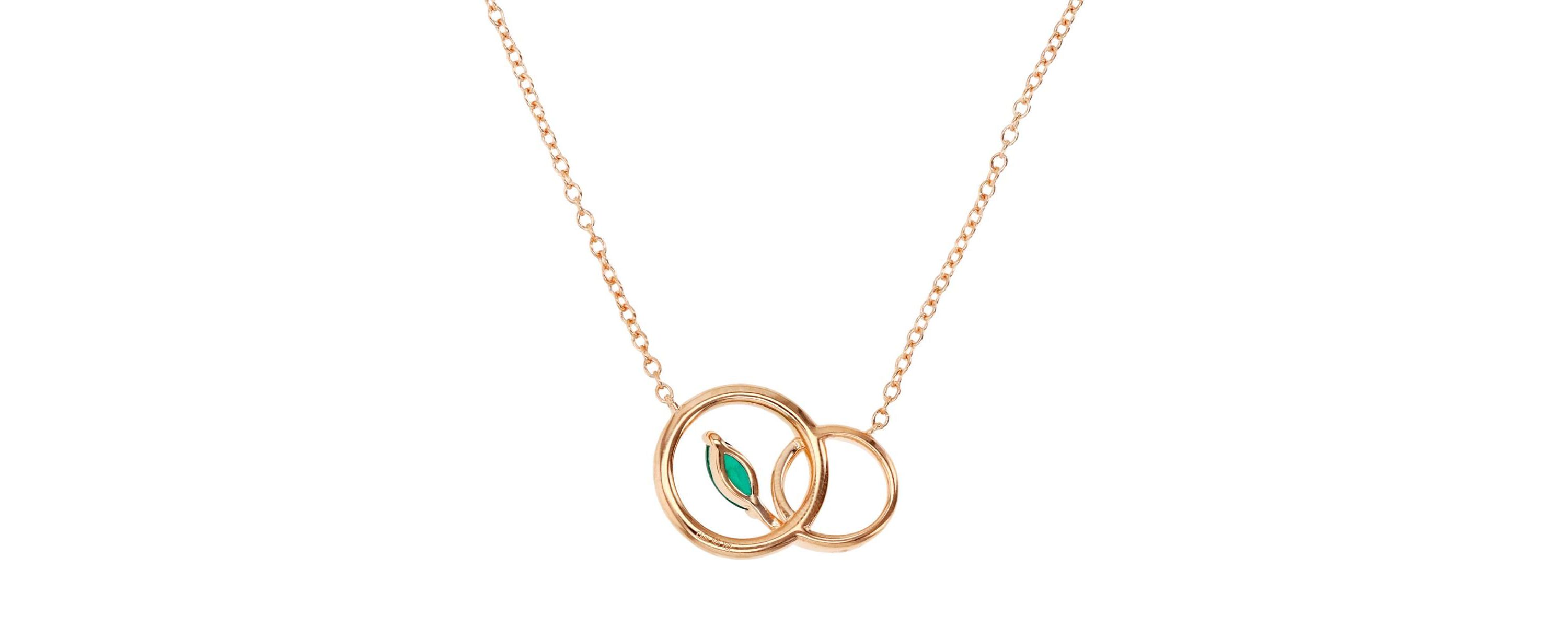 Sterling Silver Rose Created Emerald and  Created White Sapphire Double Circle 18" Necklace