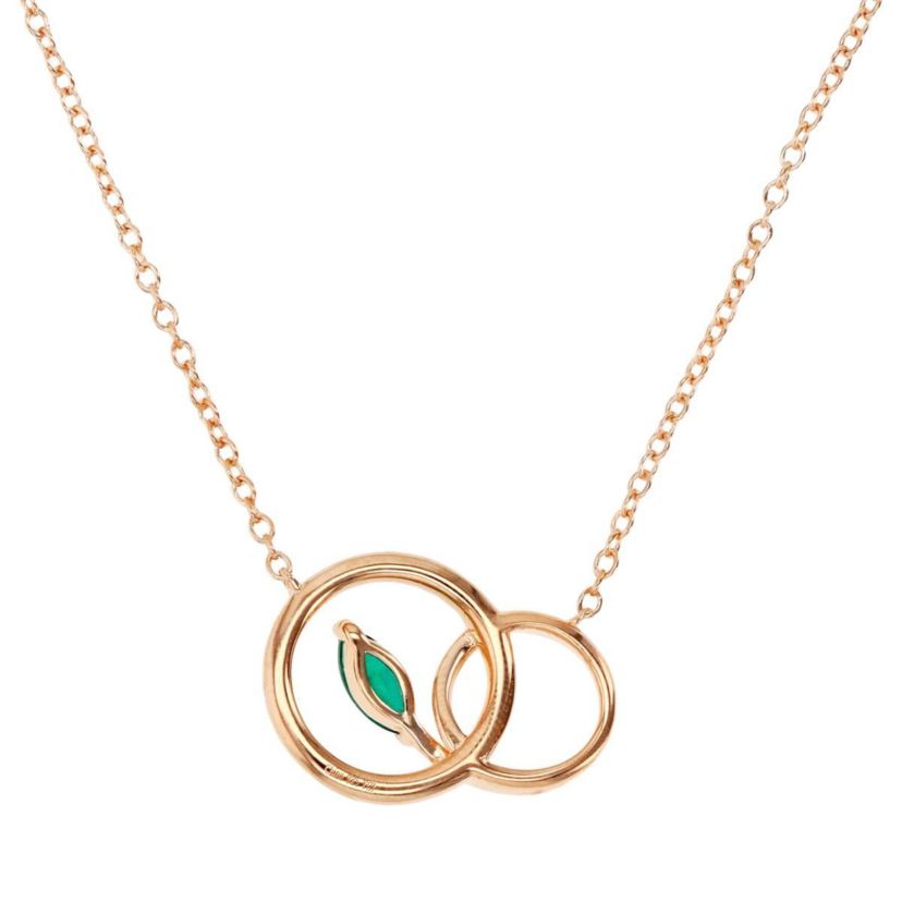 Sterling Silver Rose Created Emerald and  Created White Sapphire Double Circle 18" Necklace