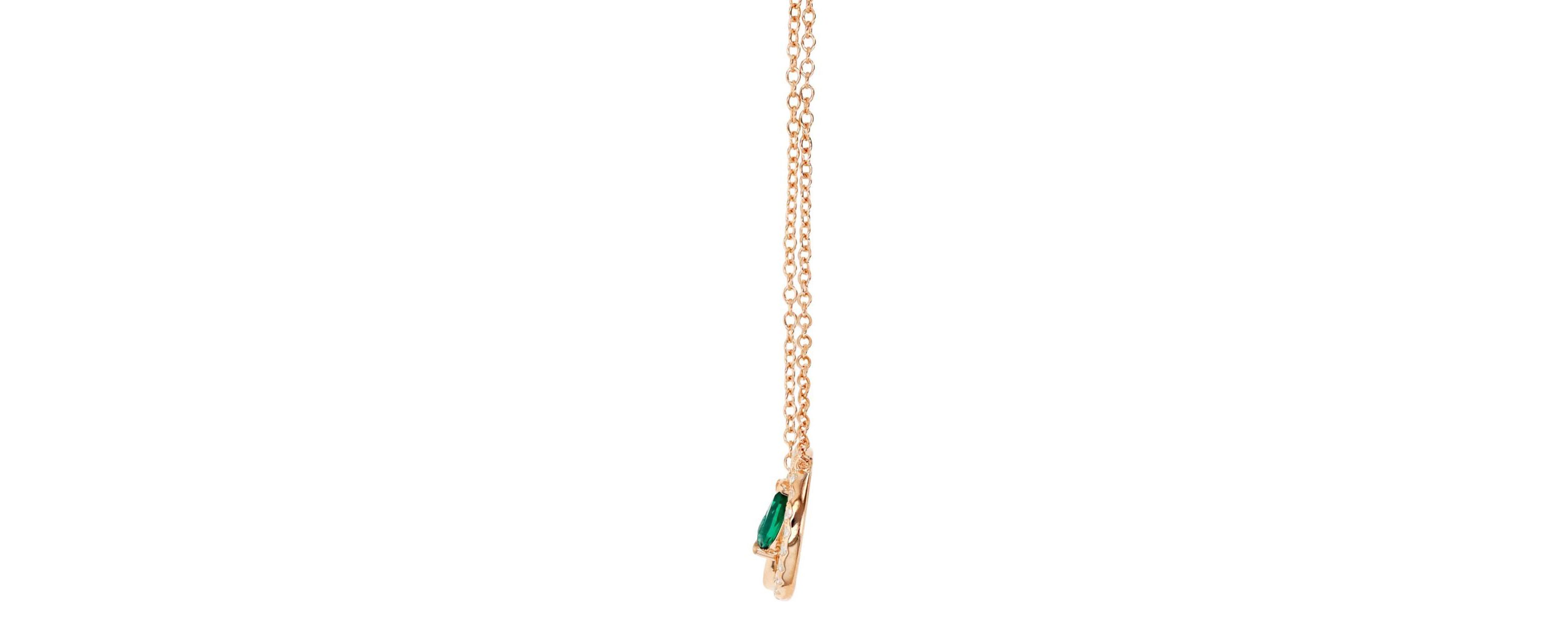 Sterling Silver Rose Created Emerald and  Created White Sapphire Double Circle 18" Necklace