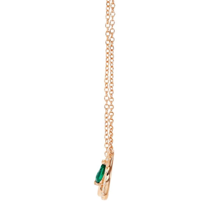 Sterling Silver Rose Created Emerald and  Created White Sapphire Double Circle 18" Necklace