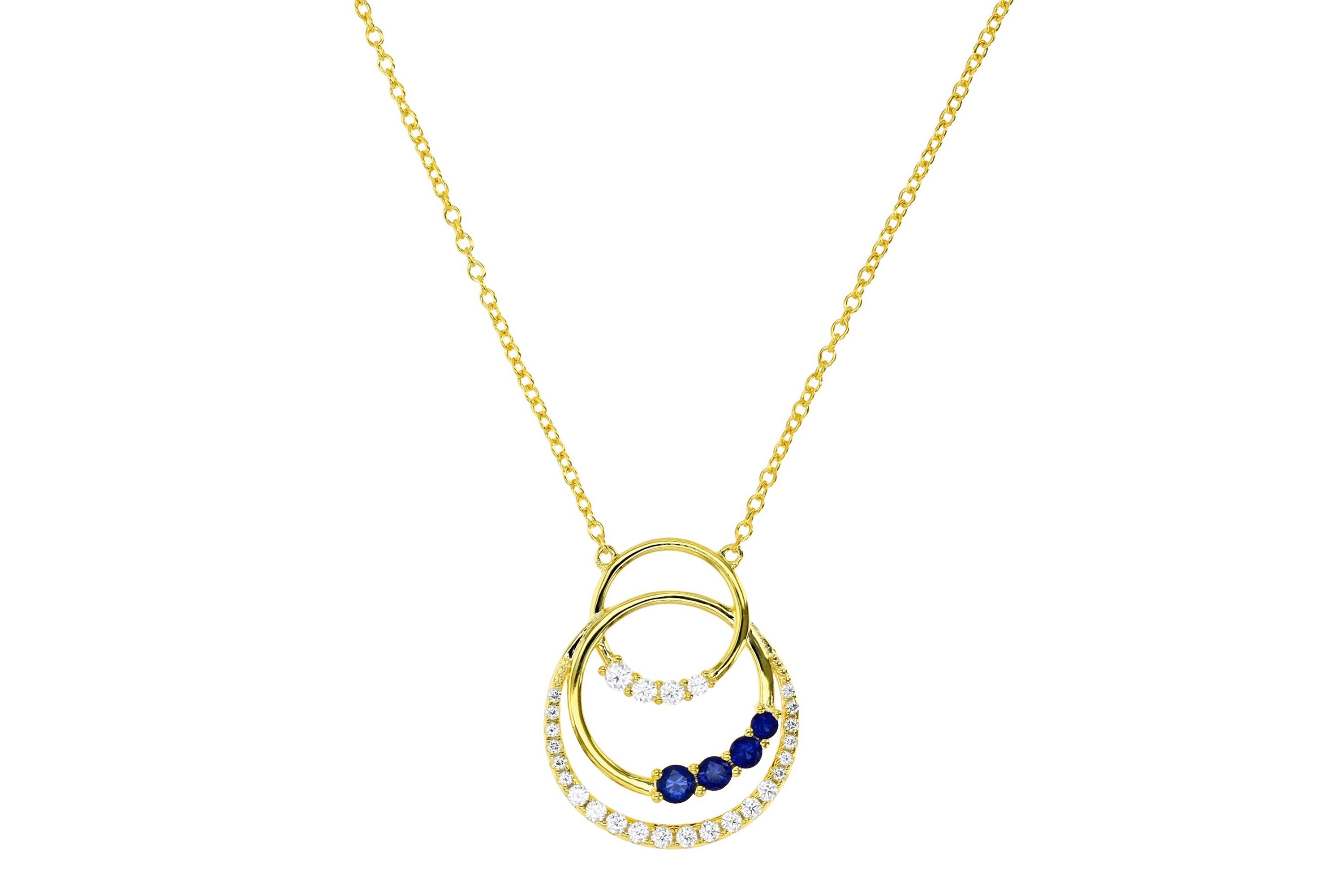 Sterling Silver Yellow Created Blue Sapphire and  Created White Sapphire Interlocking 18" Necklace