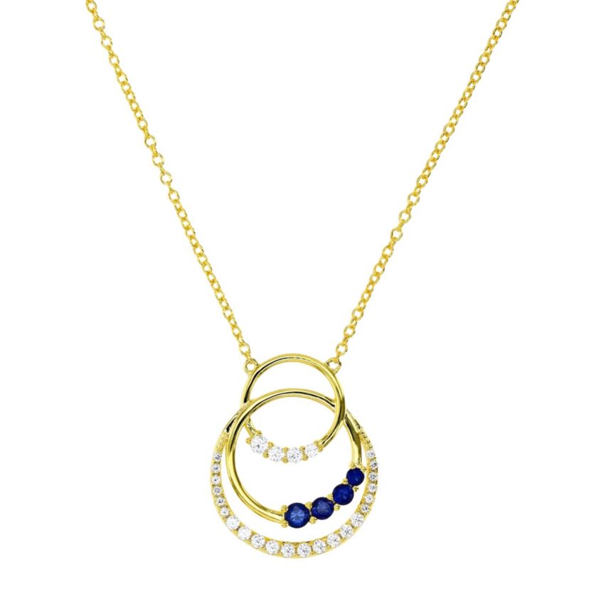 Sterling Silver Yellow Created Blue Sapphire and  Created White Sapphire Interlocking 18" Necklace