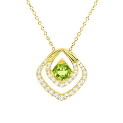 LULEA Sterling Silver Yellow 6mm Cushion Peridot and Created White Sapphire 18" Necklace