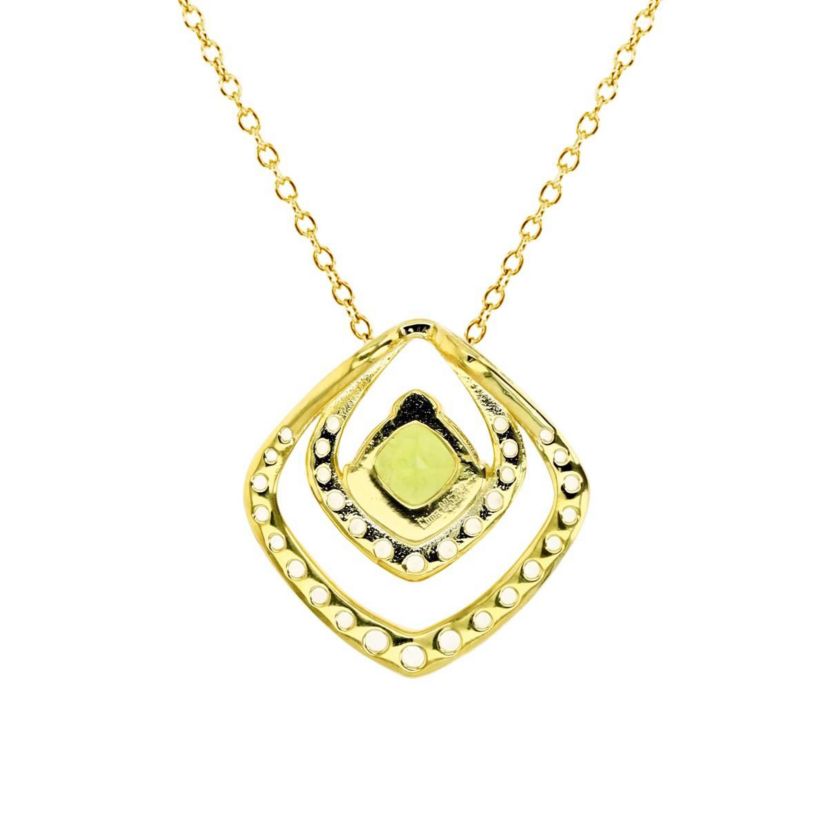 Sterling Silver Yellow 6mm Cushion Peridot and  Created White Sapphire 18" Necklace