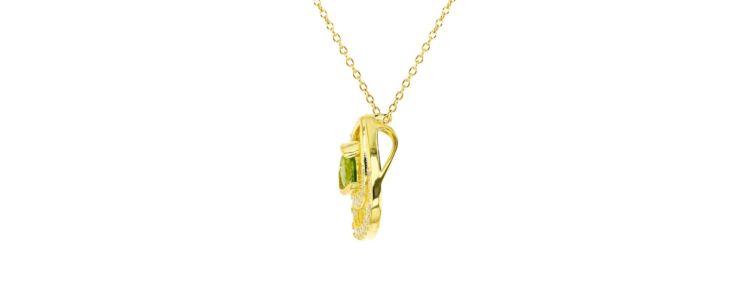 Sterling Silver Yellow 6mm Cushion Peridot and  Created White Sapphire 18" Necklace