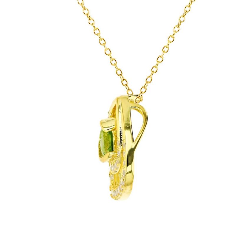 Sterling Silver Yellow 6mm Cushion Peridot and  Created White Sapphire 18" Necklace