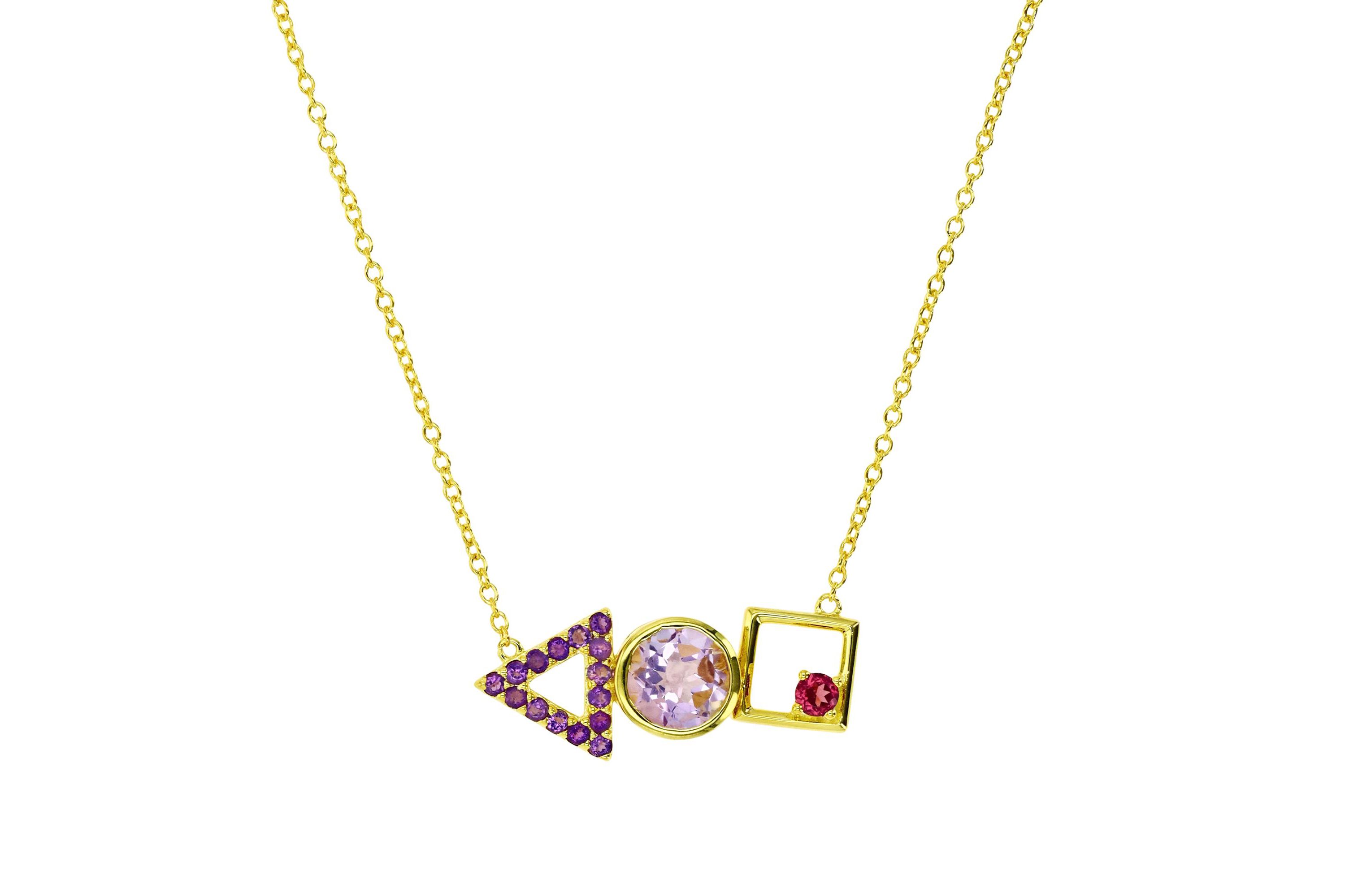 Sterling Silver Yellow Multi Color Geometry 18" Necklace