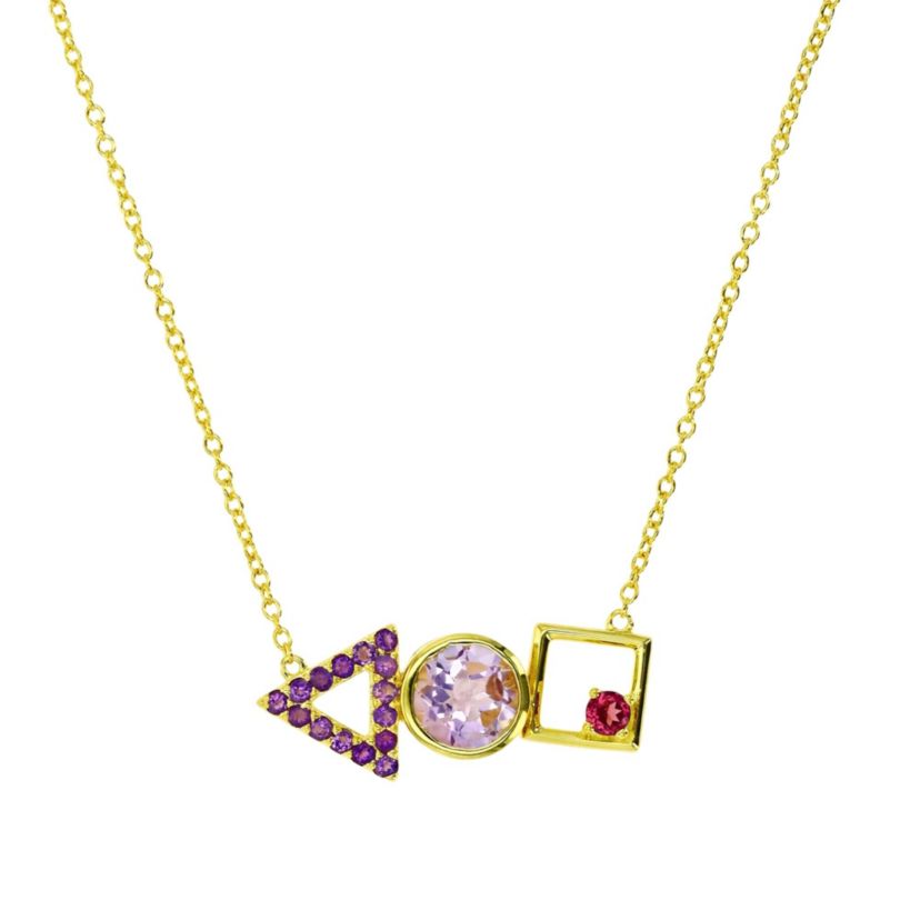 Sterling Silver Yellow Multi Color Geometry 18" Necklace