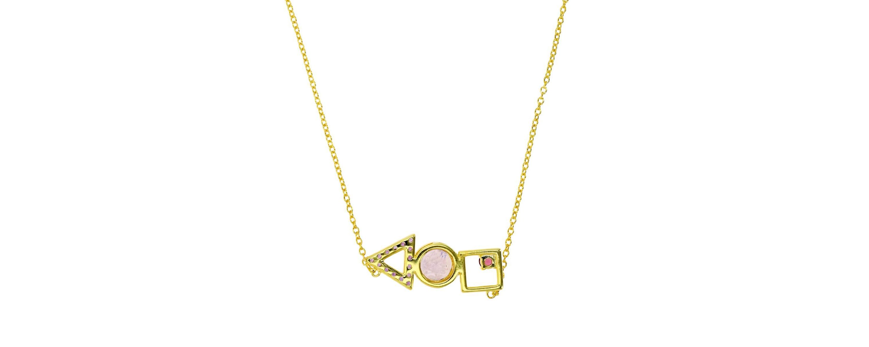 Sterling Silver Yellow Multi Color Geometry 18" Necklace