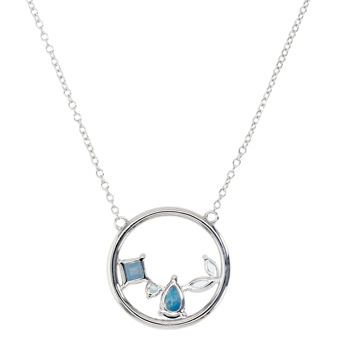 Sterling Silver Rhodium Shades of Blue Circle 18" Necklace