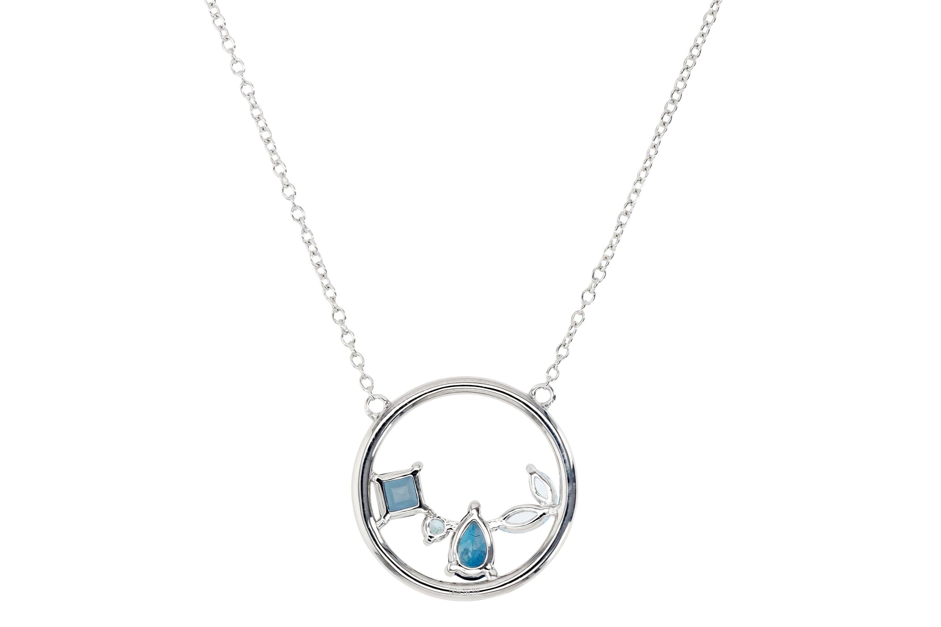 Sterling Silver Rhodium Shades of Blue Circle 18" Necklace