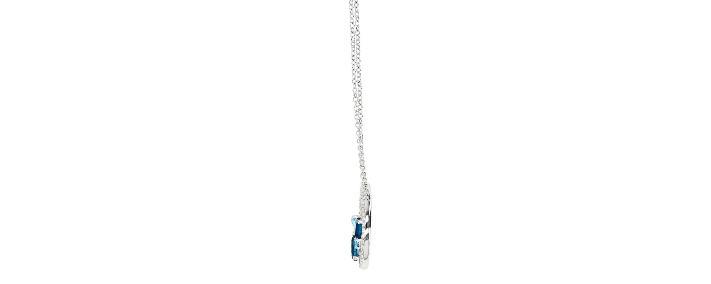 Sterling Silver Rhodium Shades of Blue Circle 18" Necklace