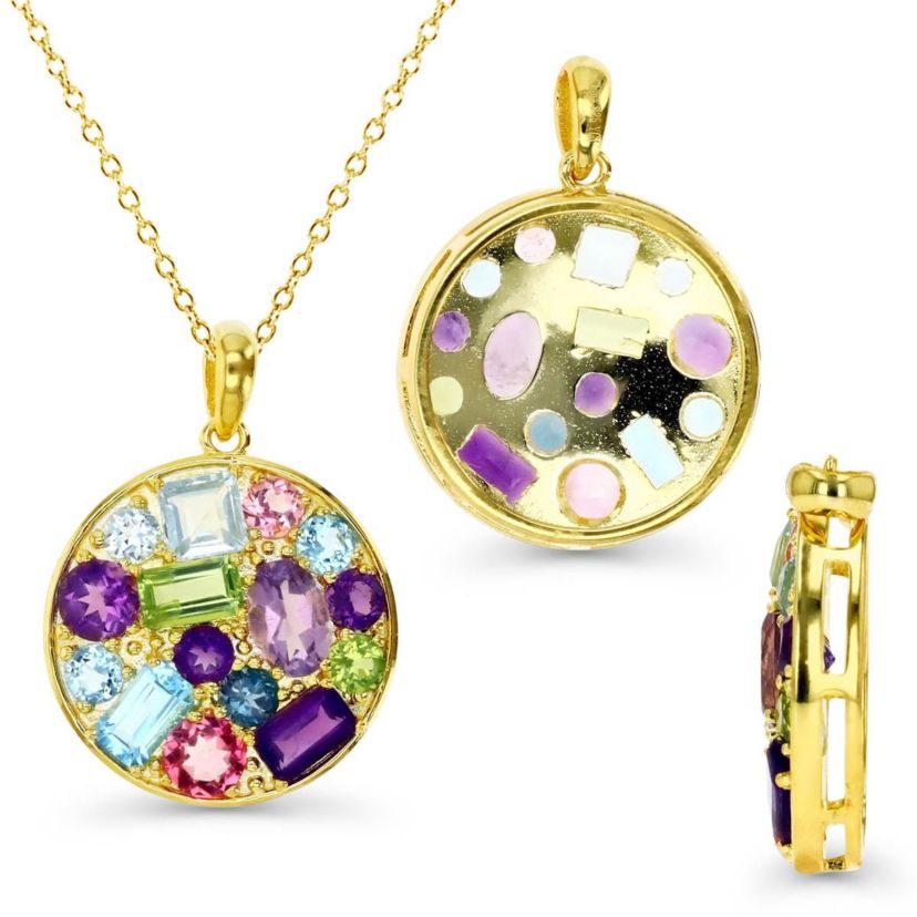 Sterling Silver Yellow Multi Color Multi Cut Circle 18" Necklace