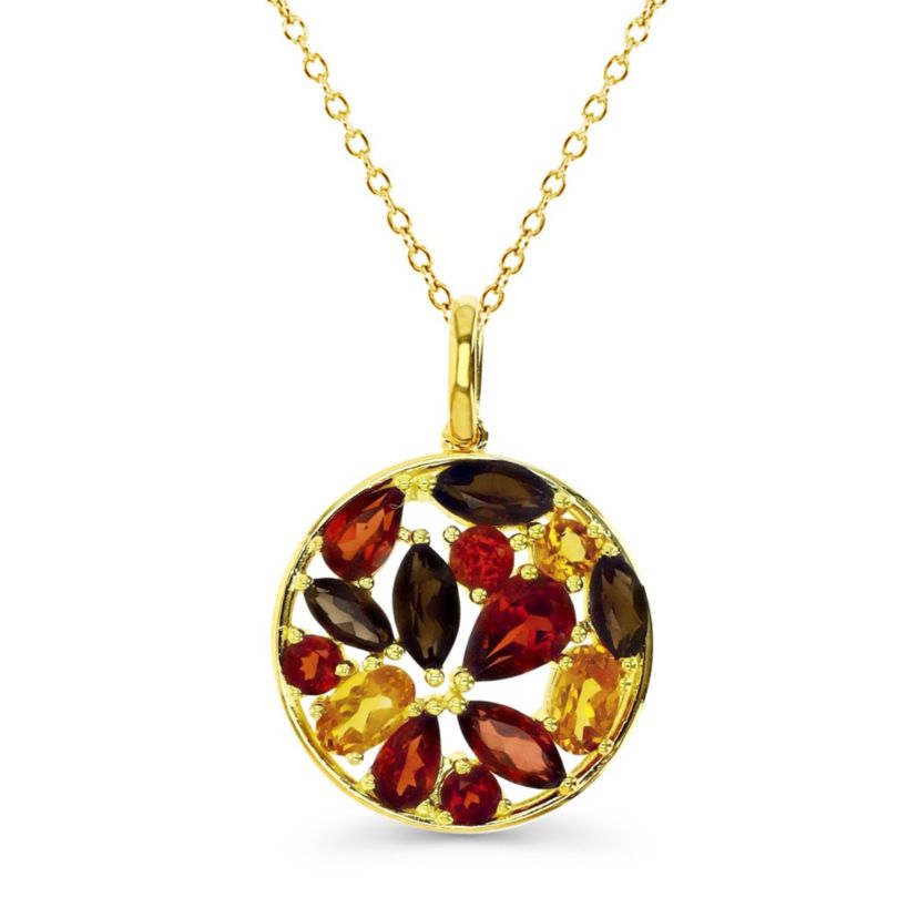Sterling Silver Yellow Earth Tones Circle 18" Necklace