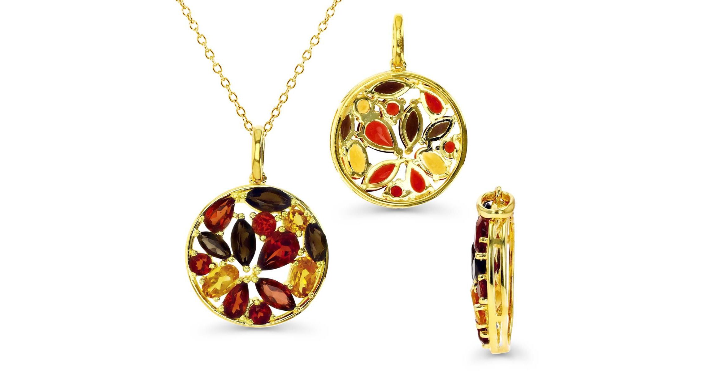 Sterling Silver Yellow Earth Tones Circle 18" Necklace