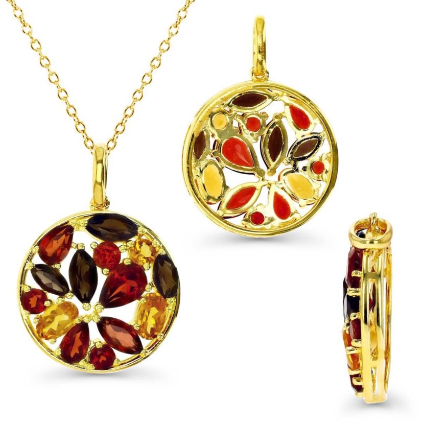 Sterling Silver Yellow Earth Tones Circle 18" Necklace