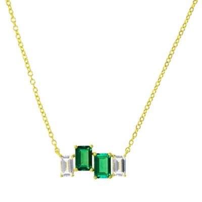 LULEA Sterling Silver Yellow Created Emerald and Created White Sapphire 18" Necklace