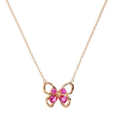 LULEA Sterling Silver Rose Created Pink Sapphire Butterfly 18" Necklace