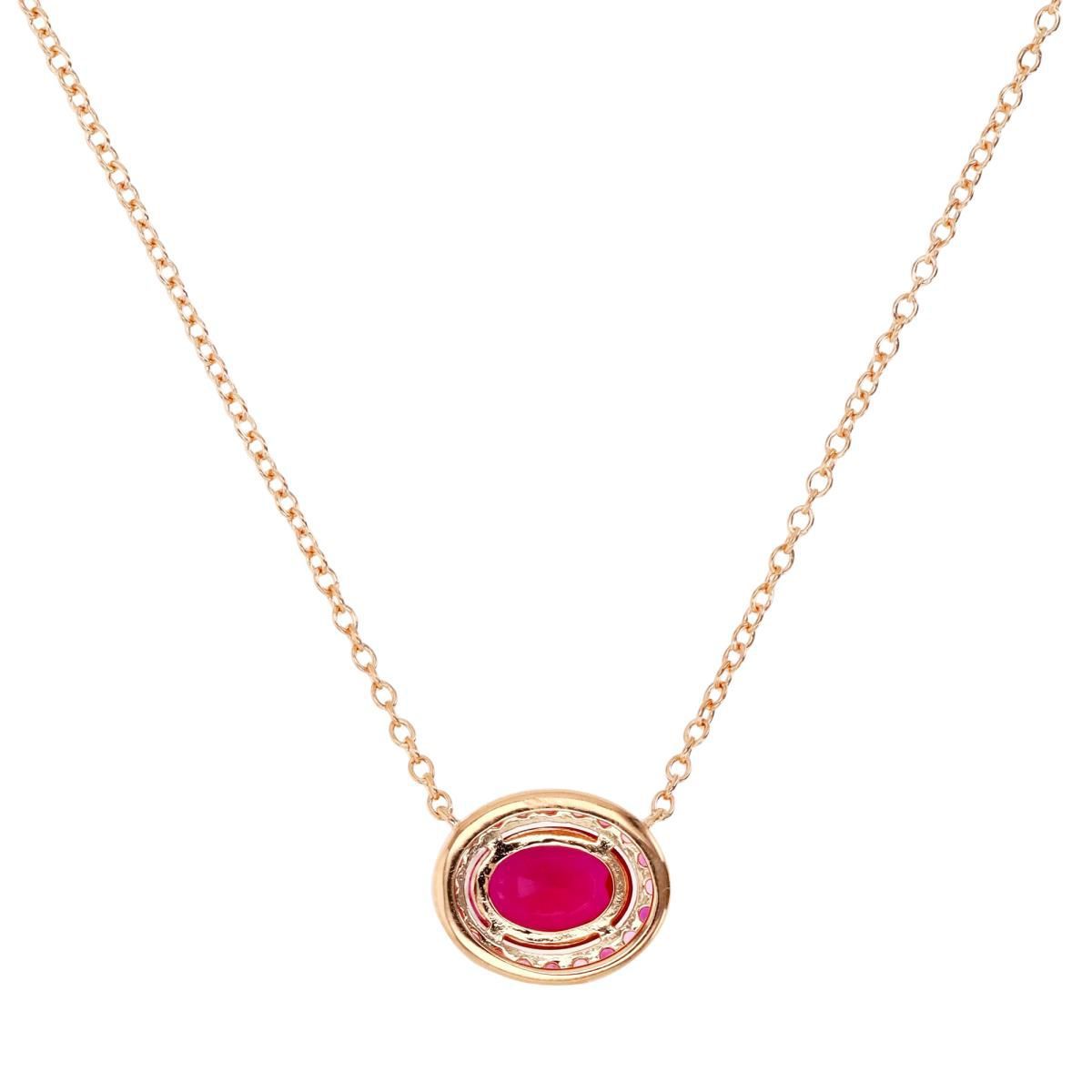 Sterling Silver Rose Oval Ruby and Created Pink Sapphire 18" Necklace