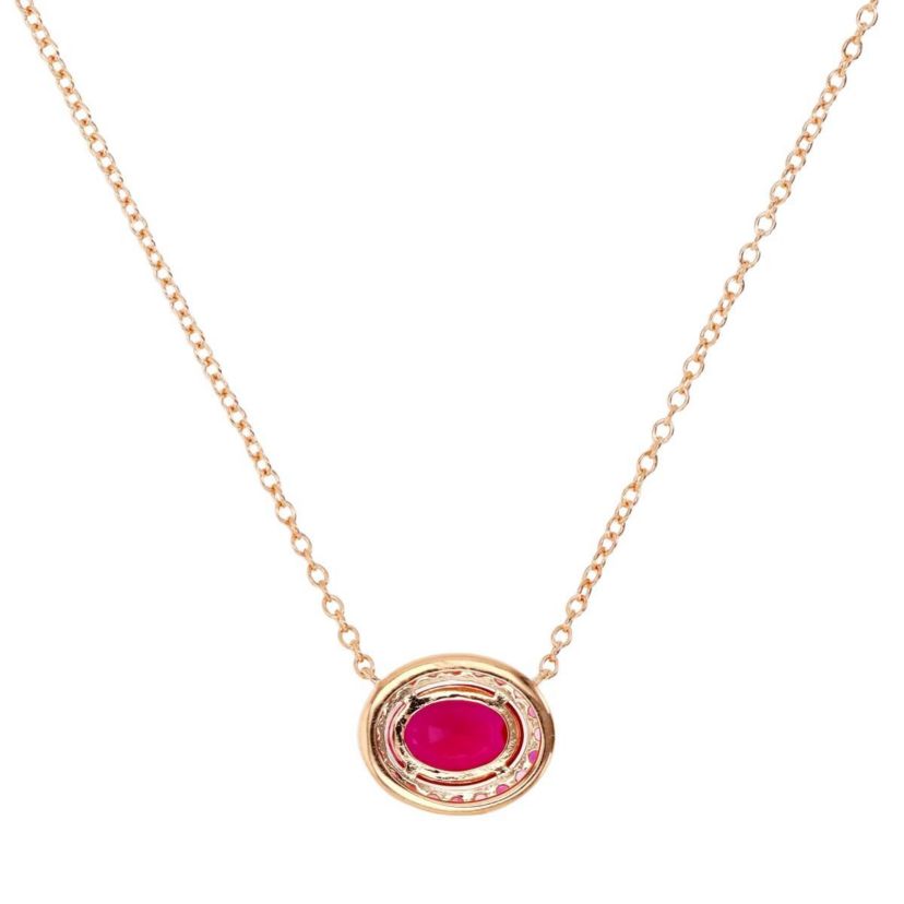Sterling Silver Rose Oval Ruby and Created Pink Sapphire 18" Necklace