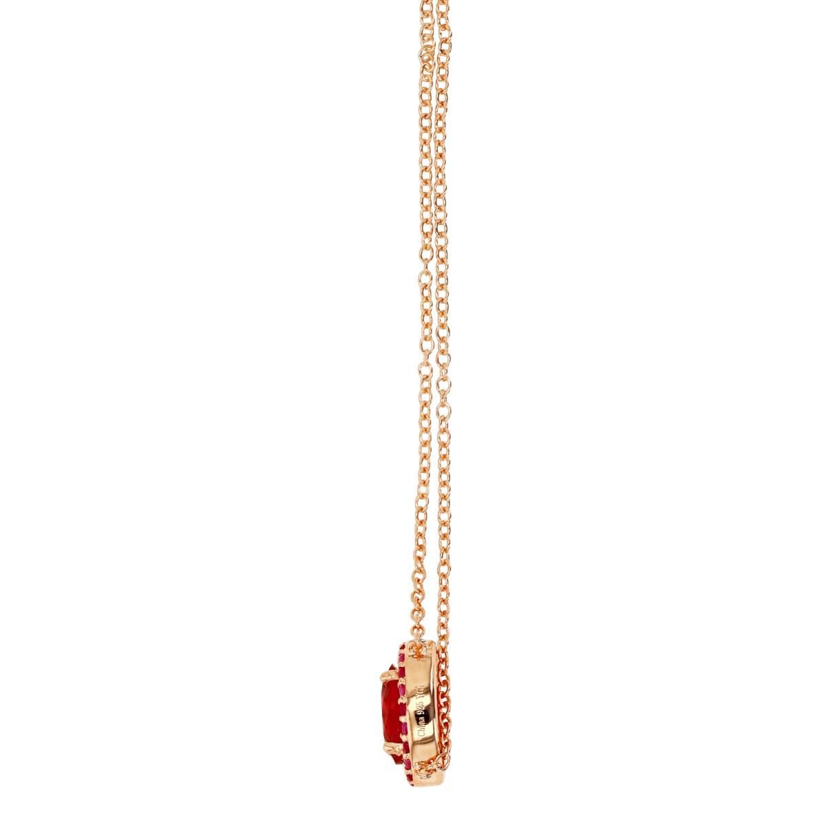 Sterling Silver Rose Oval Ruby and Created Pink Sapphire 18" Necklace