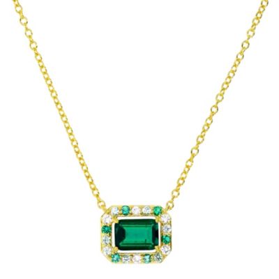 LULEA Sterling Silver Yellow Created Emerald and Created White Sapphire 18" Necklace