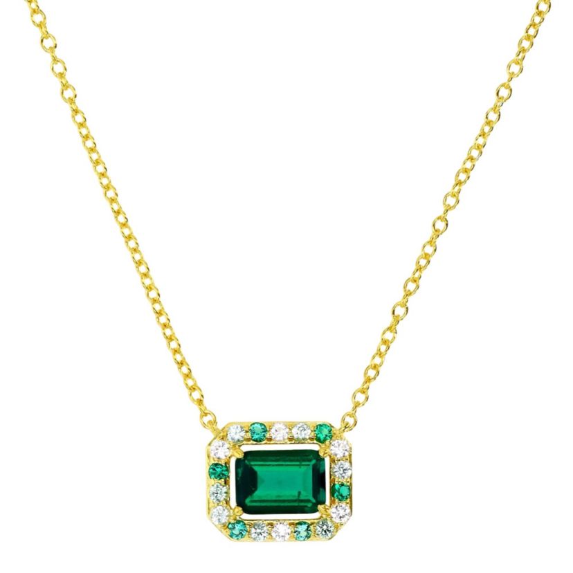 Sterling Silver Yellow Created Emerald and Created White Sapphire 18" Necklace