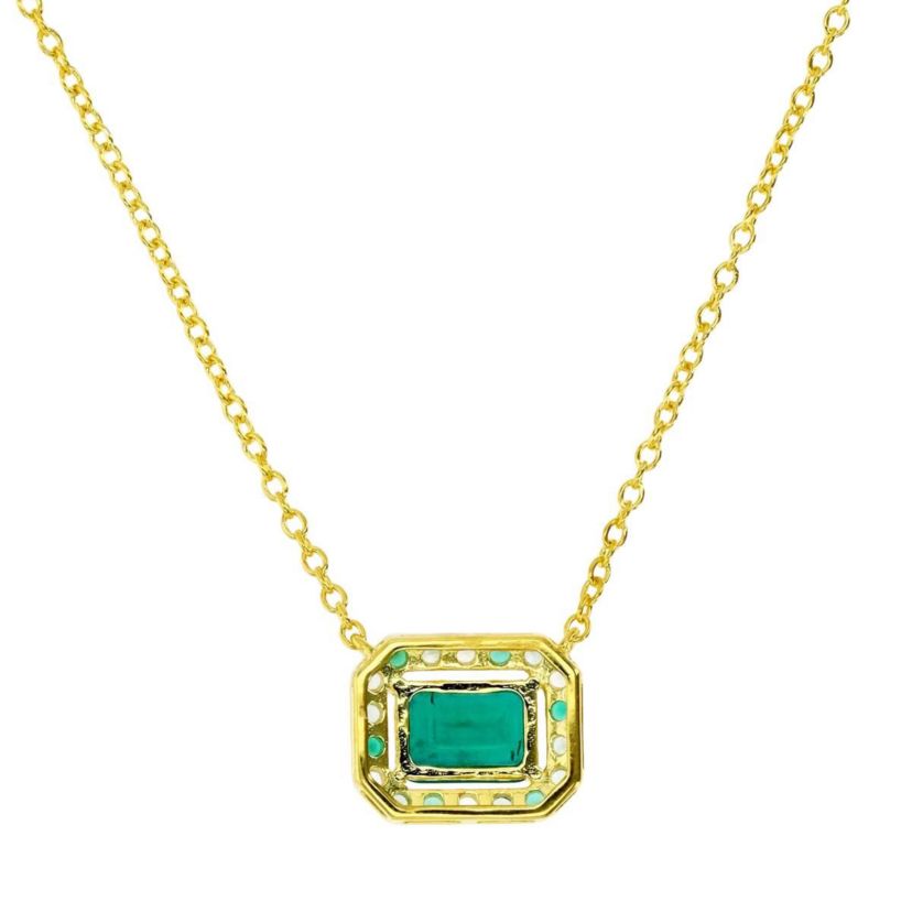 Sterling Silver Yellow Created Emerald and Created White Sapphire 18" Necklace