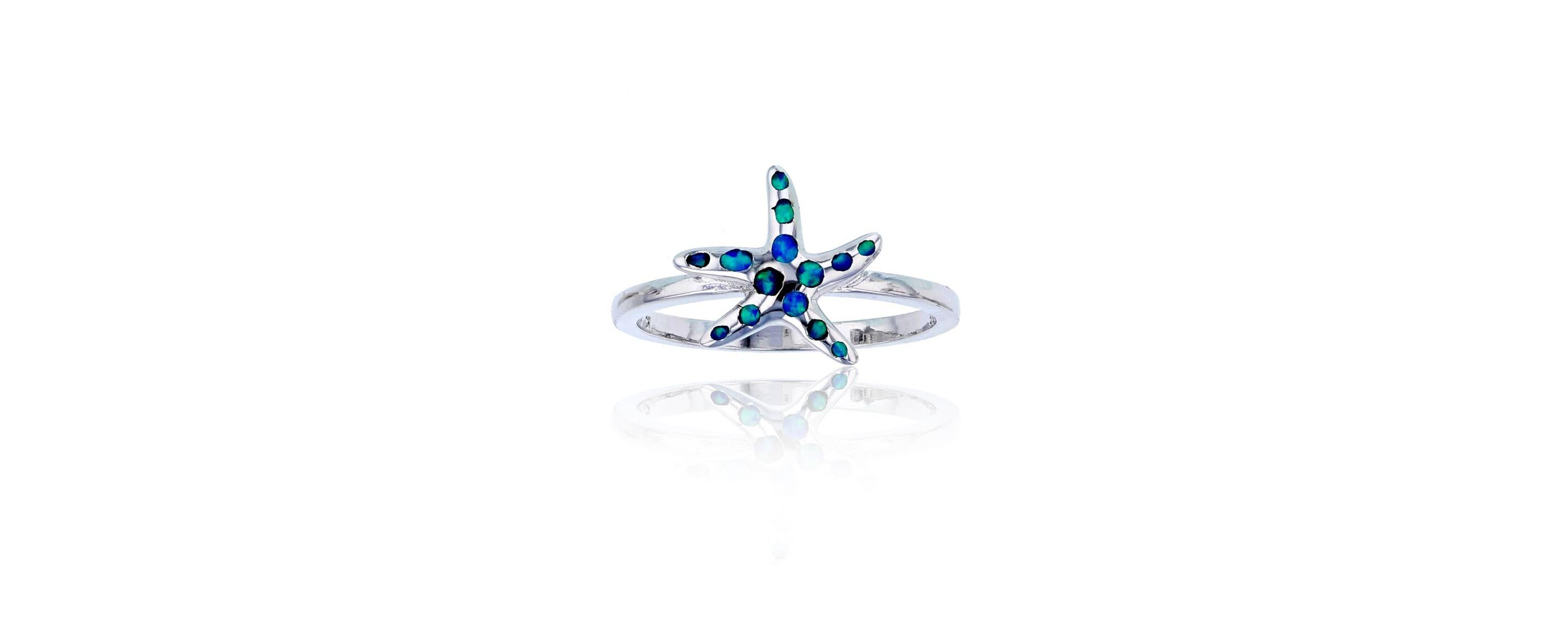 Lab Created Sterling Silver Created Opal Starfish Ring