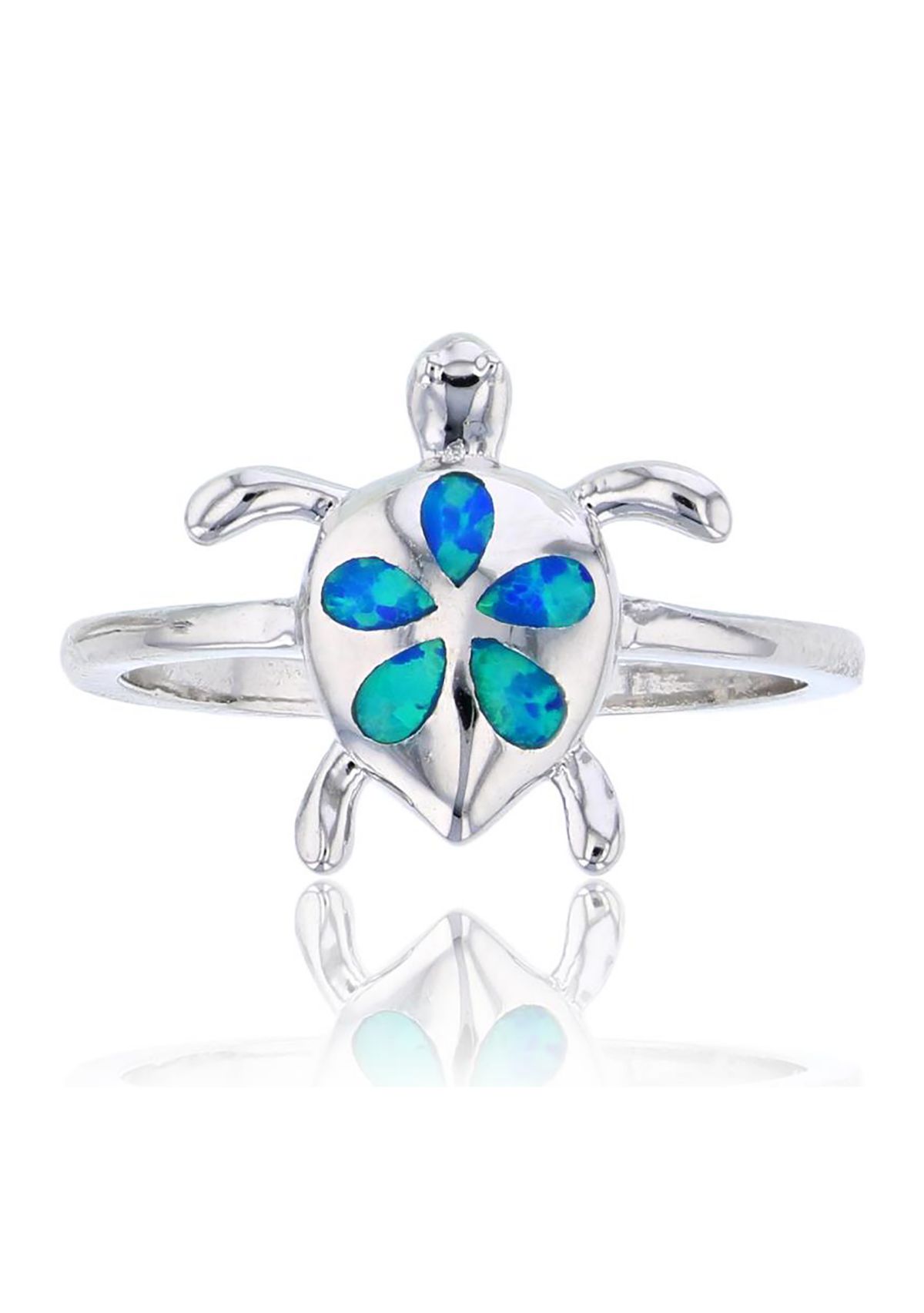 Sterling Silver Created Opal Turtle Ring