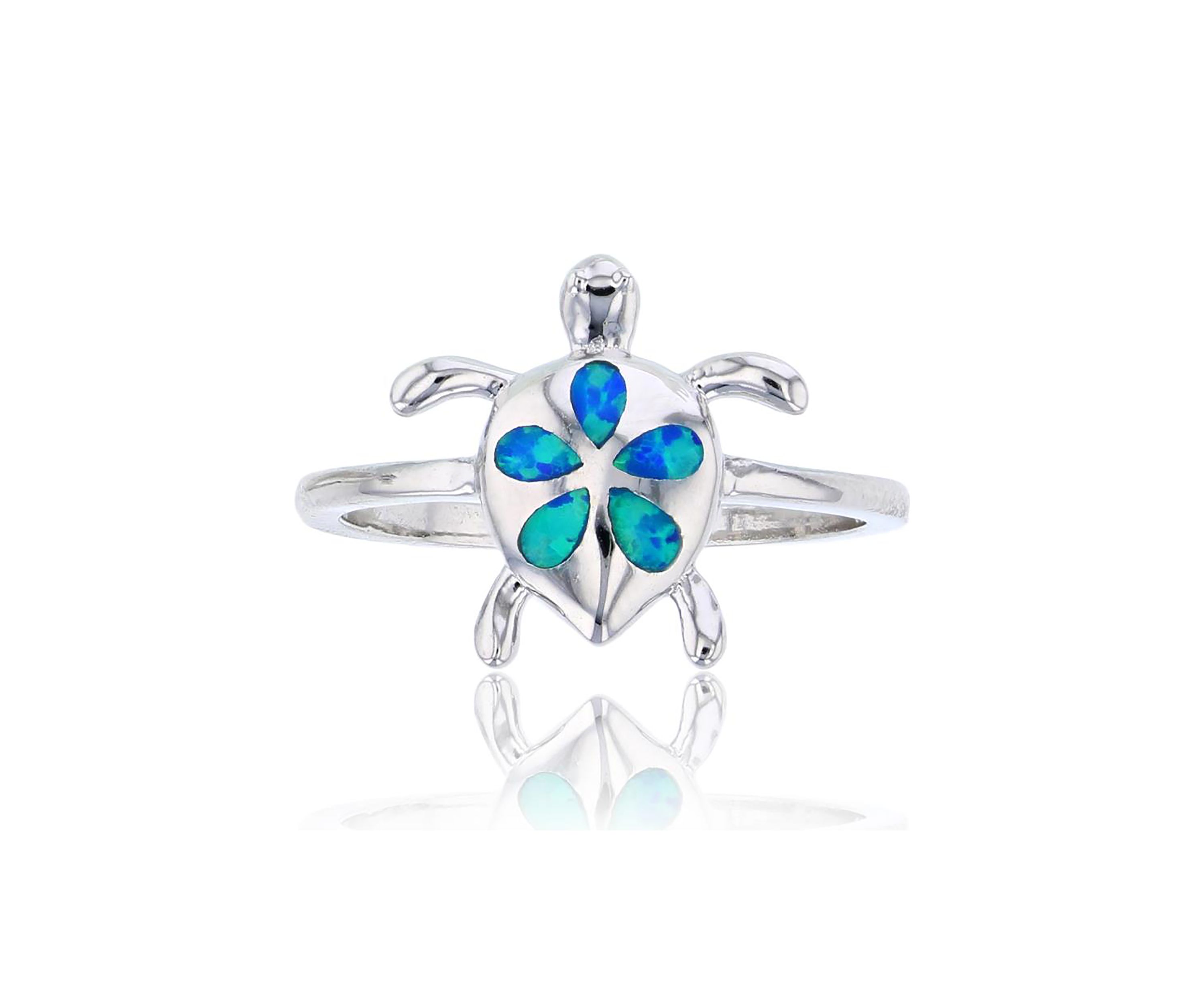 Sterling Silver Created Opal Turtle Ring