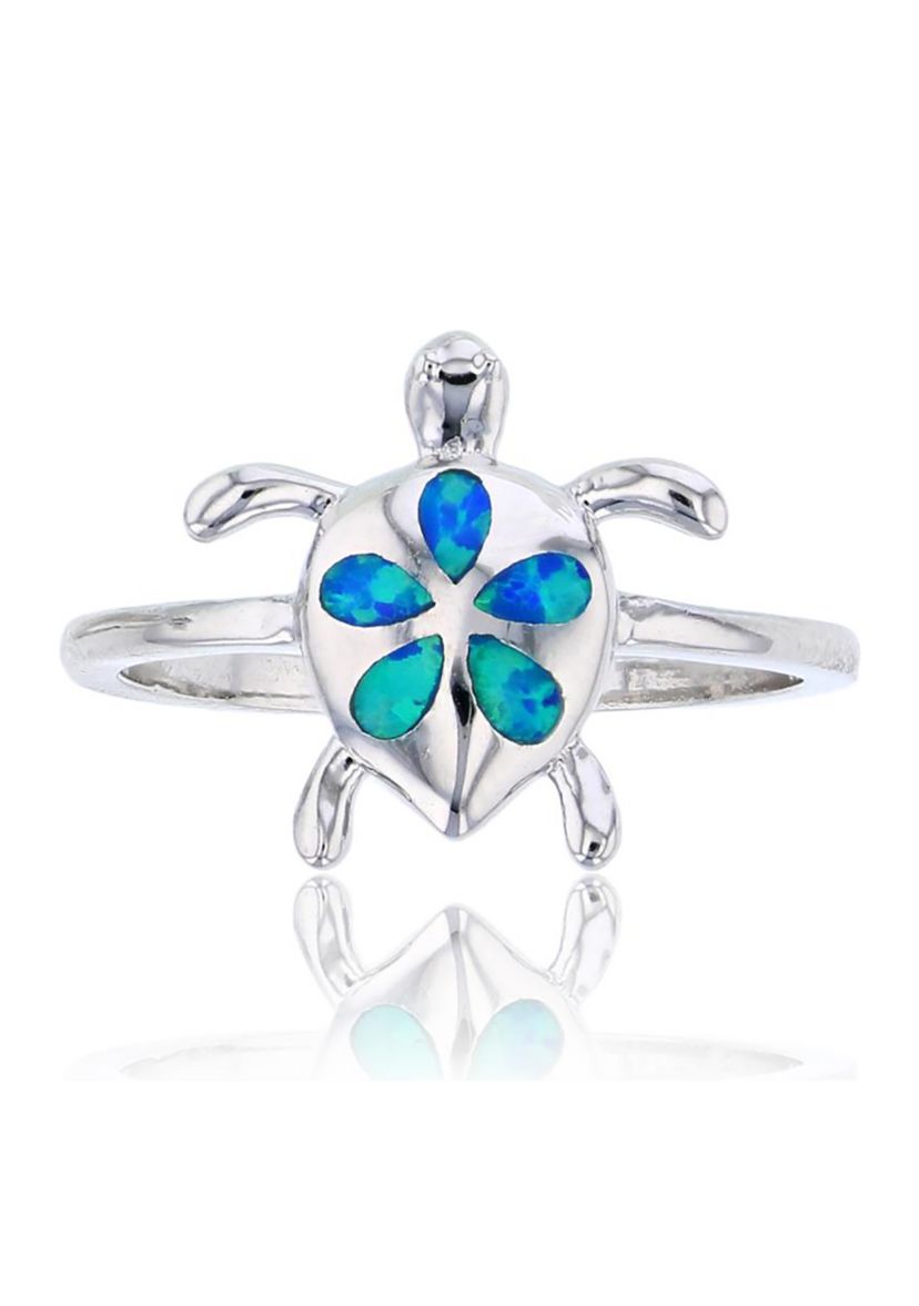 Sterling Silver Created Opal Turtle Ring