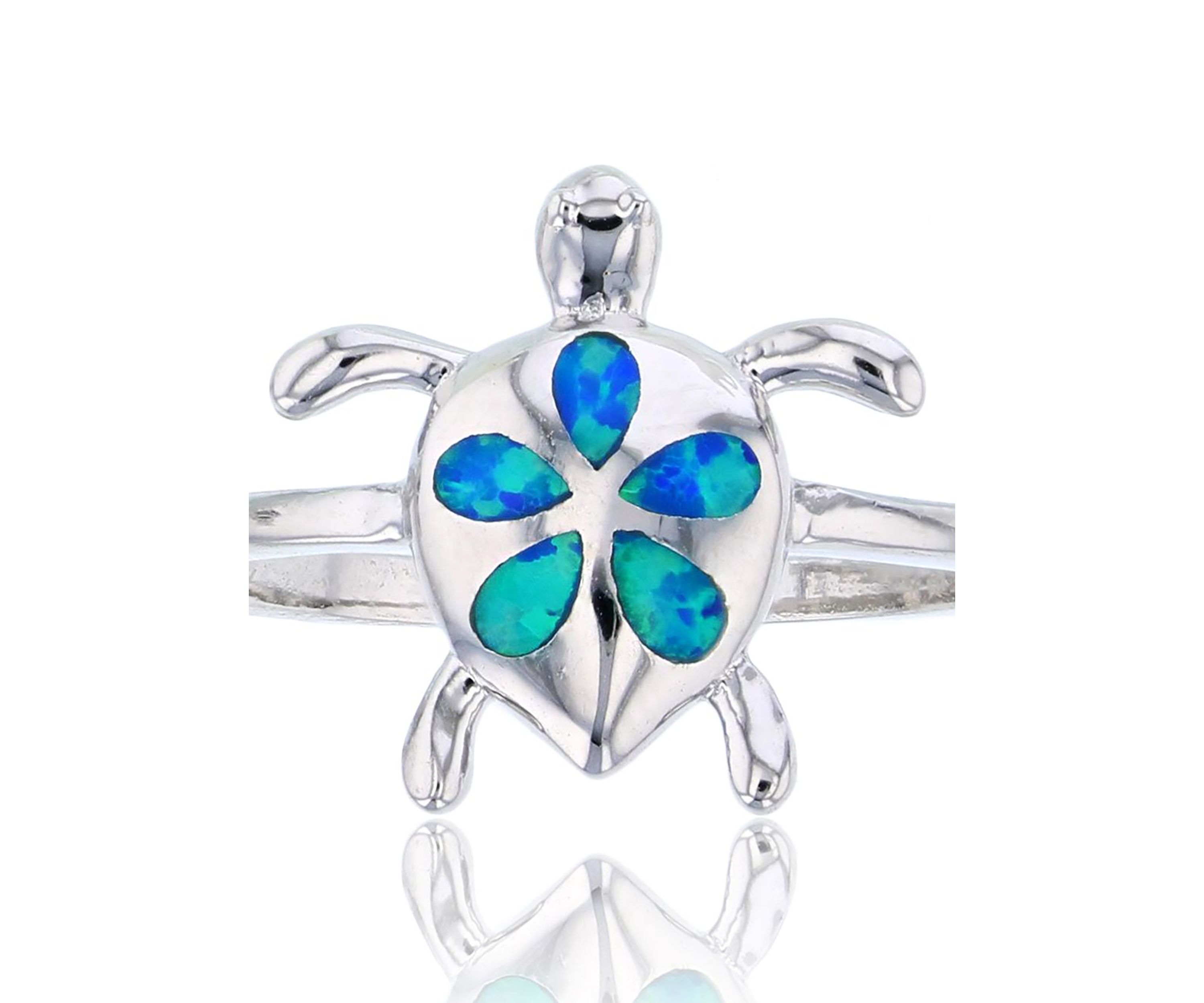 Sterling Silver Created Opal Turtle Ring