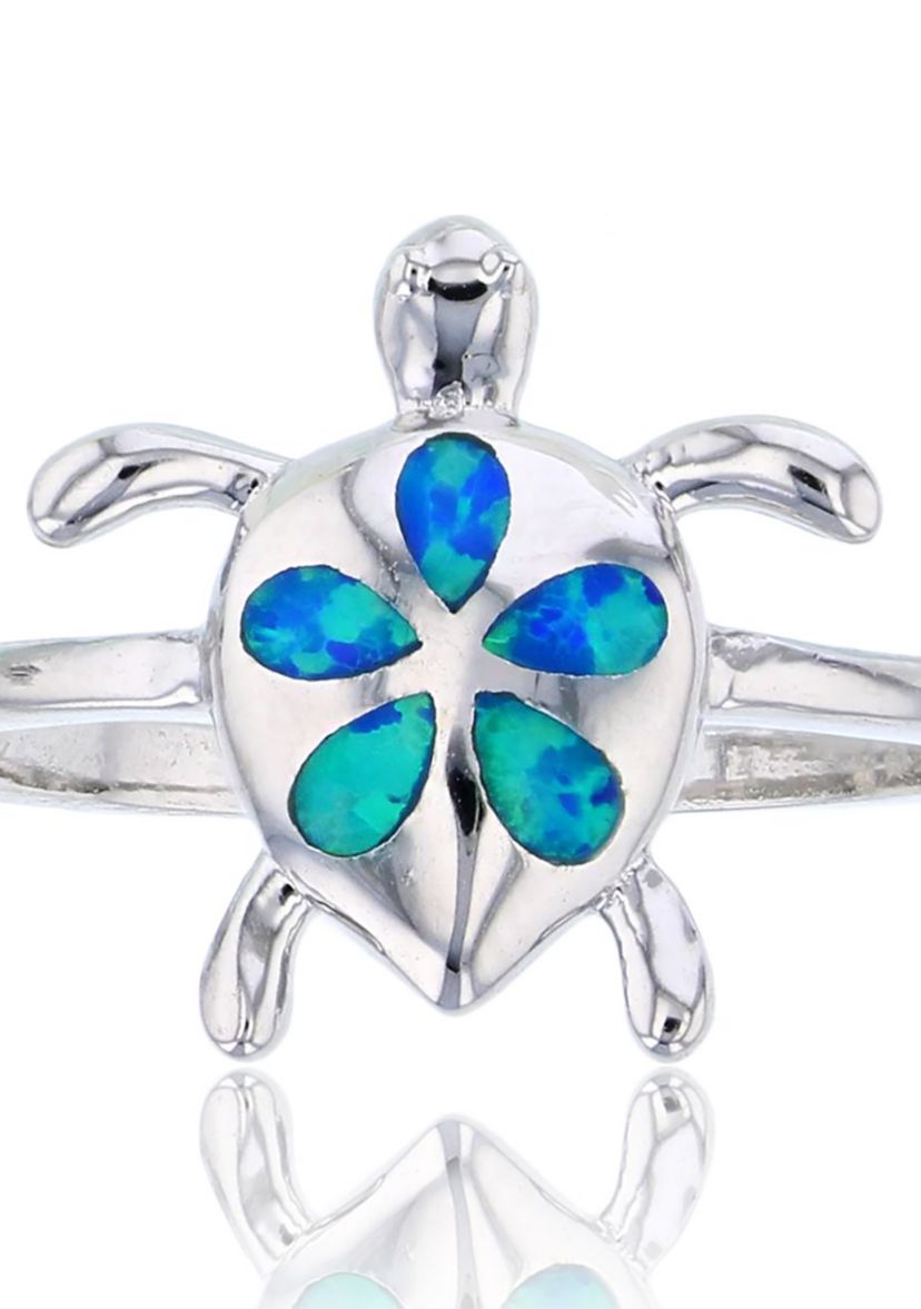 Sterling Silver Created Opal Turtle Ring