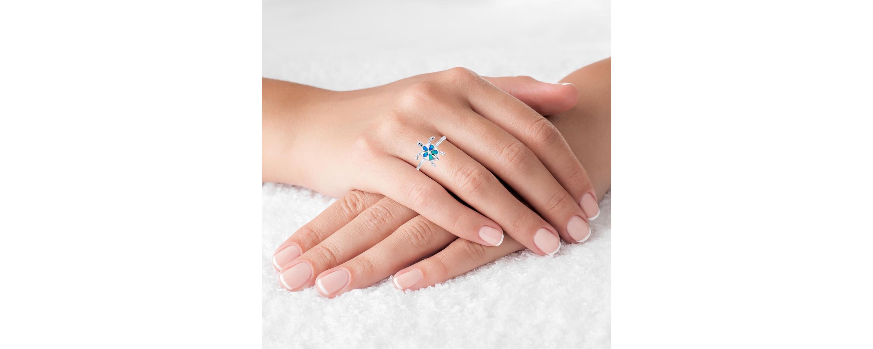 Sterling Silver Created Opal Turtle Ring