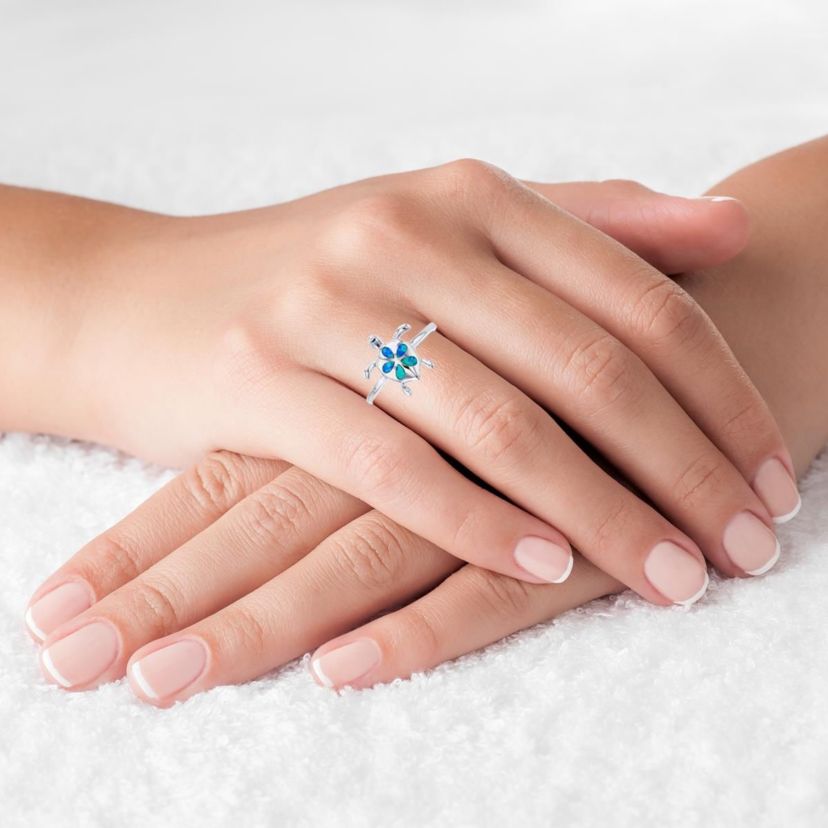 Sterling Silver Created Opal Turtle Ring