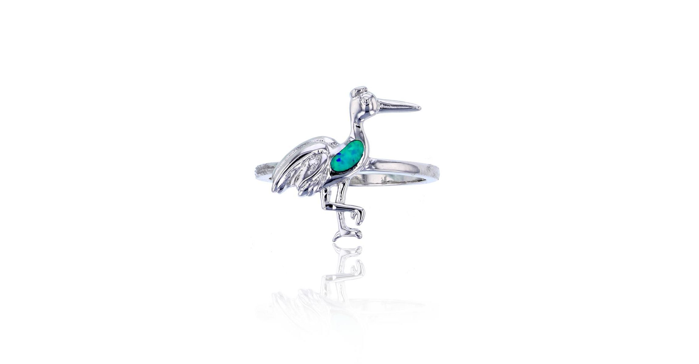 Lab Created Sterling Silver Created Opal Pelican Ring