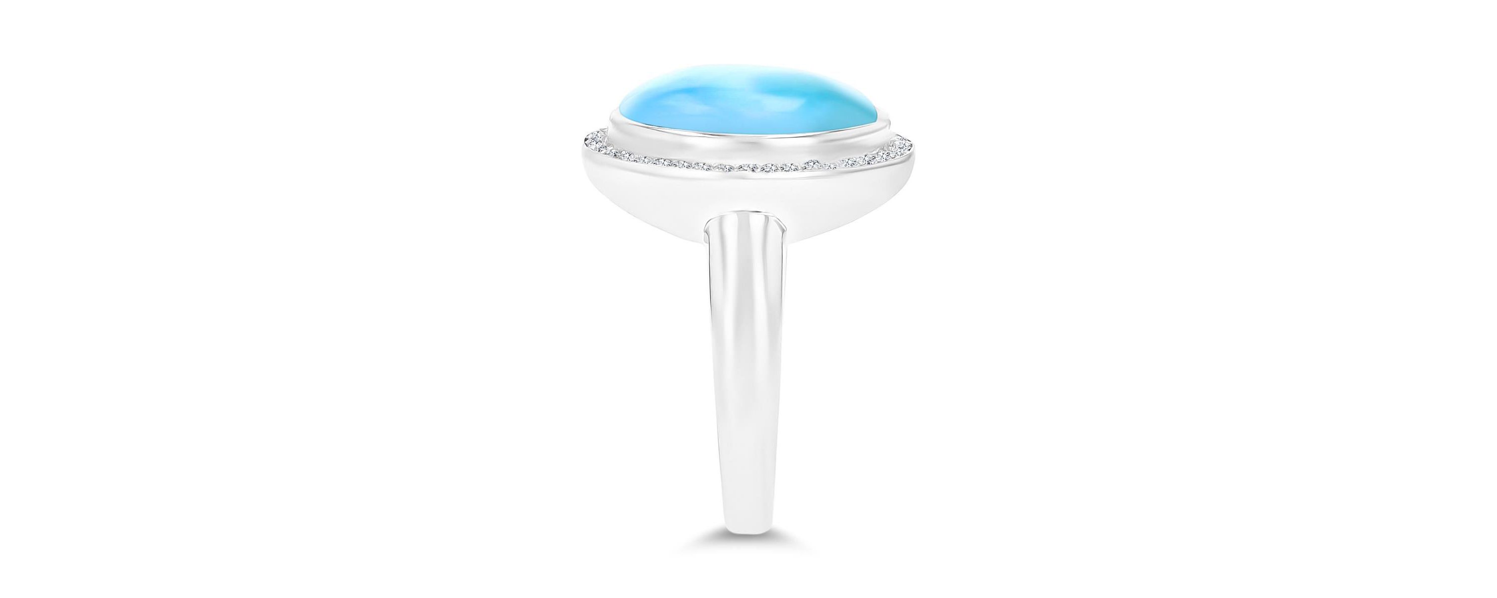 Sterling Silver Rhodium Larimar & CZ Halo Fashion Ring