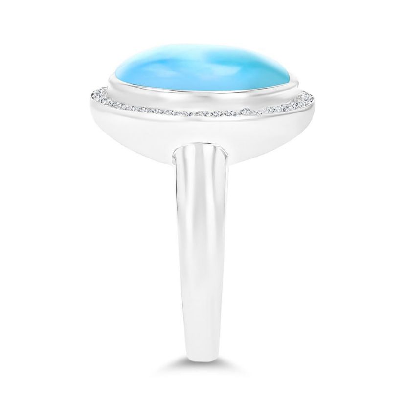 Sterling Silver Rhodium Larimar & CZ Halo Fashion Ring