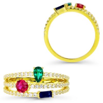 LULEA Sterling Silver Yellow Created Sapphire and Created Emerald and Created Ruby Ring