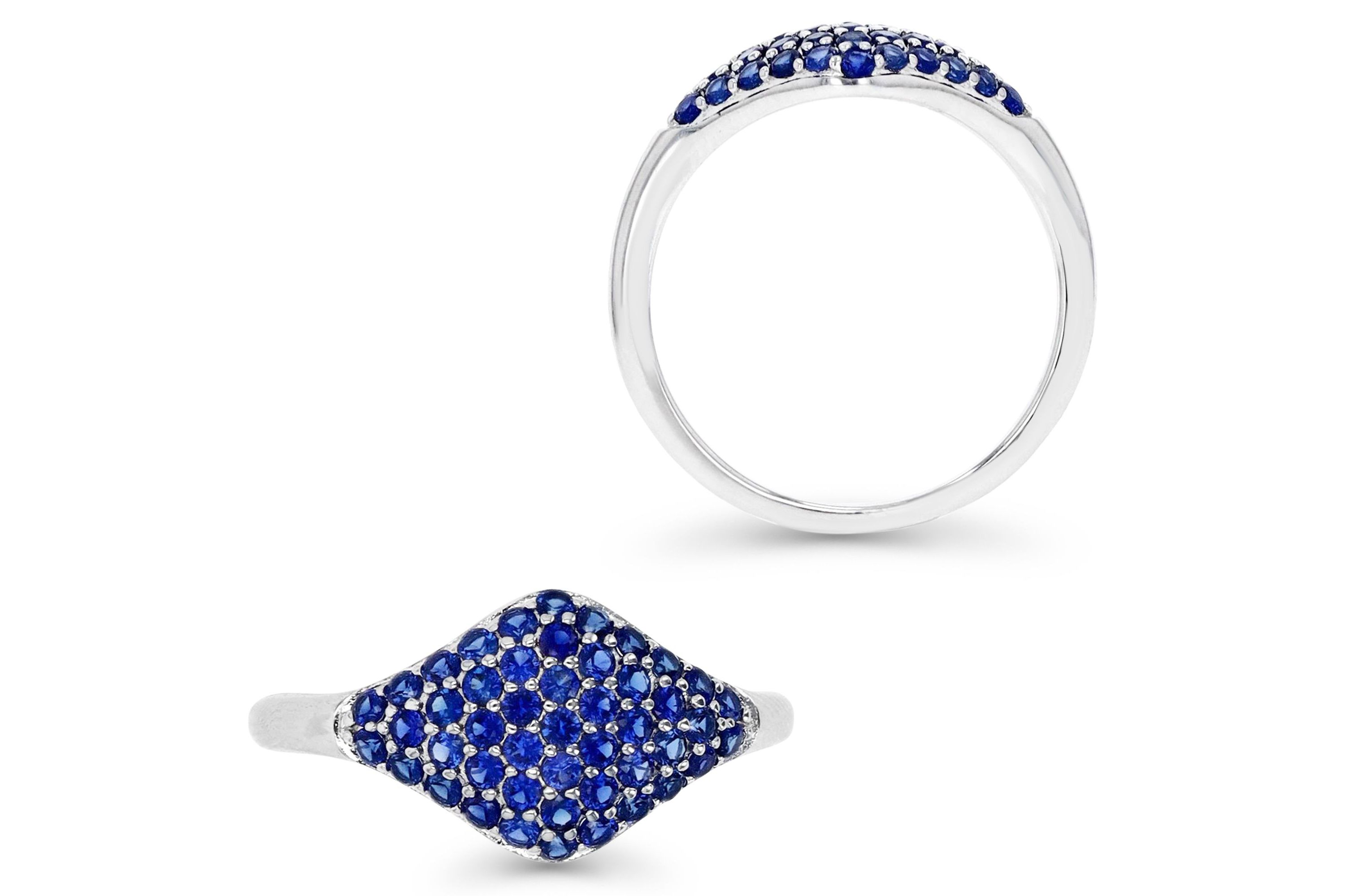 Sterling Silver Rhodium Pave Created Sapphire Ring