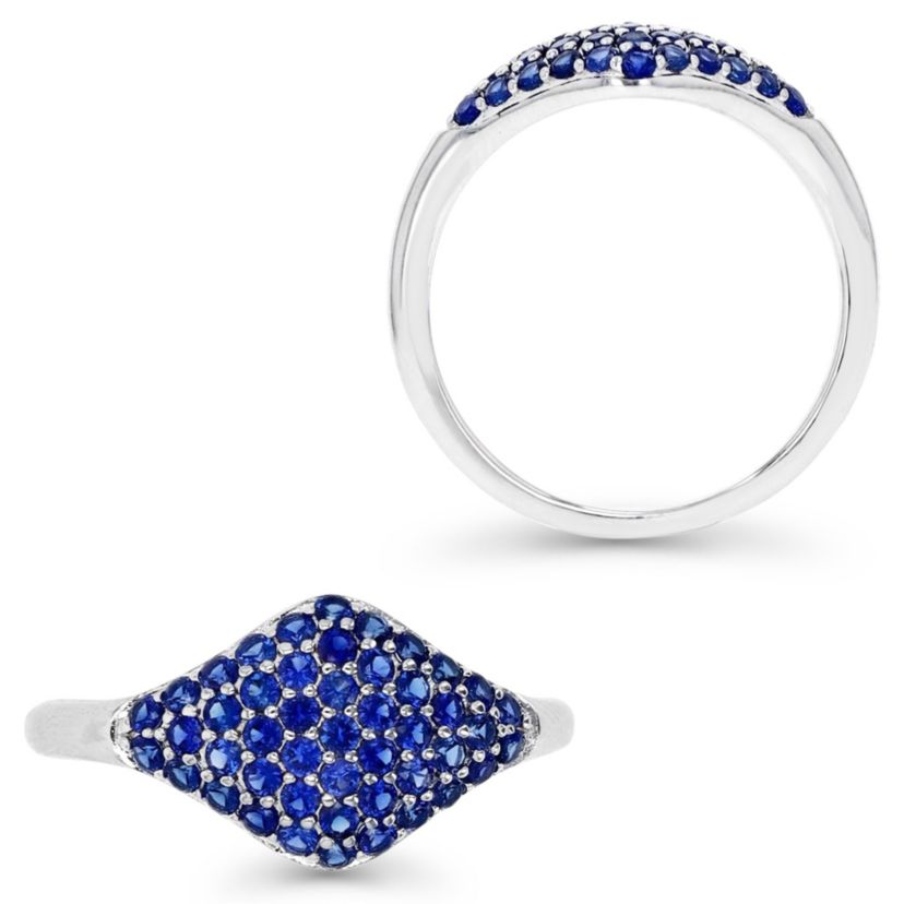 Sterling Silver Rhodium Pave Created Sapphire Ring