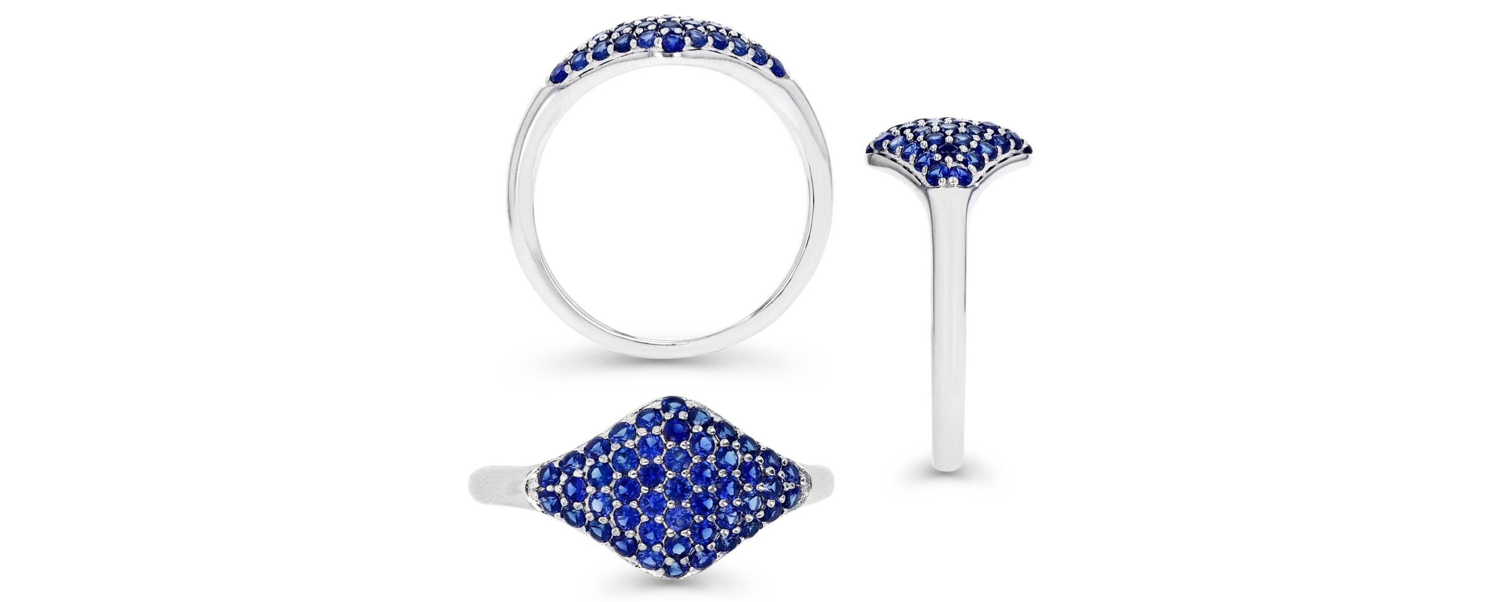 Sterling Silver Rhodium Pave Created Sapphire Ring