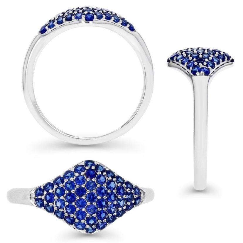 Sterling Silver Rhodium Pave Created Sapphire Ring