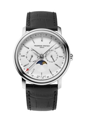 Frederique Constant Swiss Men's Classic Business Timer Chronograph Black Leather Strap Watch, 40 Millimeter