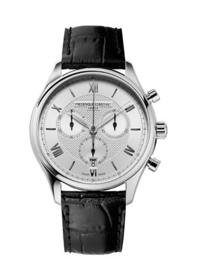 Frederique Constant Swiss Men's Classic Chronograph Black Leather Strap Watch, 40 Millimeter
