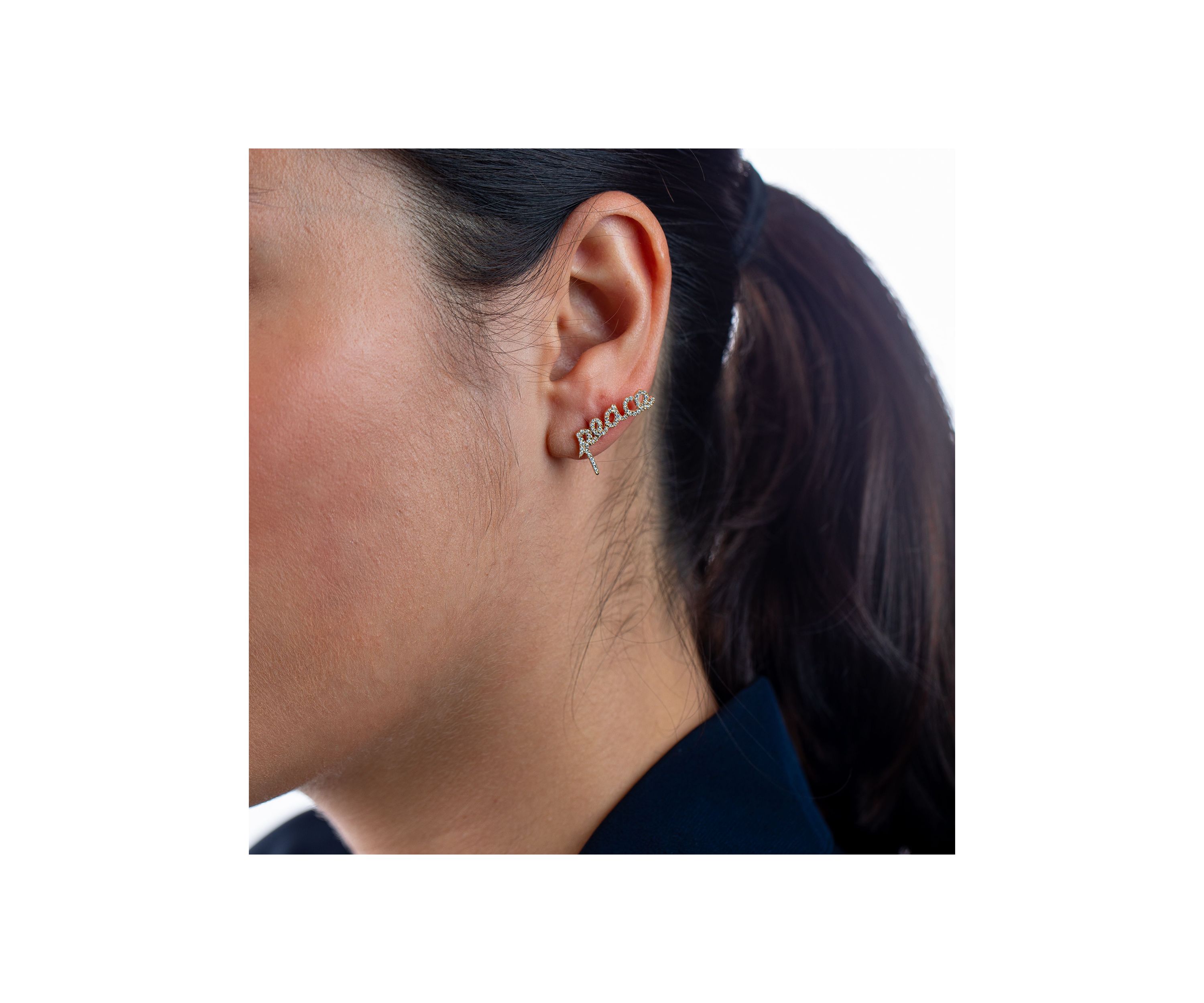 1/4 ct. t.w. Diamond Heart and "Peace" Mismatched Stud Earrings in 14K Yellow Gold